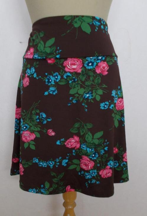 Leuk bruin rozen print rokje van King Louie! M, Kleding | Dames, Rokken, Zo goed als nieuw, Maat 38/40 (M), Bruin, Boven de knie