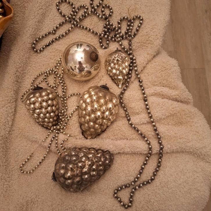 Antieke druiventrossen heksenballen zilverglas, Diversen, Kerst, Gebruikt, Ophalen of Verzenden