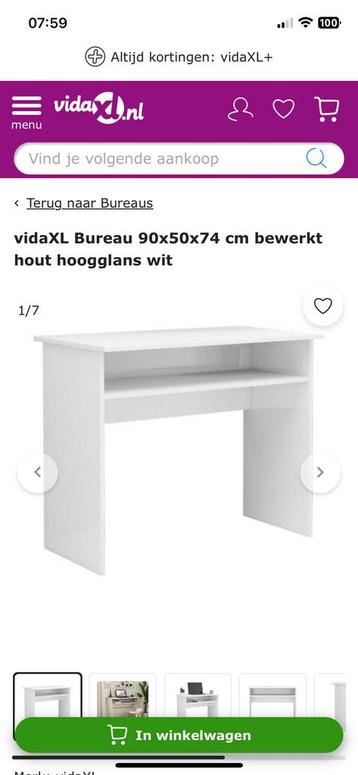 Nieuw ongebruikt wit vidaXL bureautje (90x50x74)
