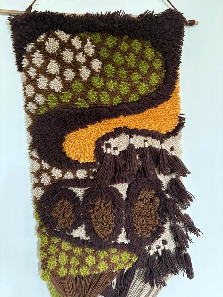 Vintage / retro jaren 70 Smyrna wandkleed handgemaakt, Huis en Inrichting, Woonaccessoires | Wanddecoraties, Zo goed als nieuw