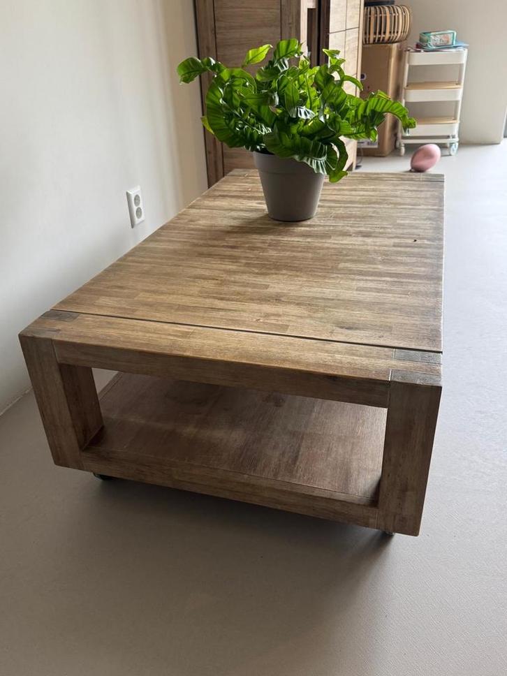 Houten Salontafel - Stijlvol & Echt Hout, Huis en Inrichting, Tafels | Salontafels, Gebruikt, Minder dan 50 cm, 100 tot 150 cm