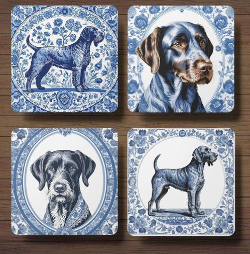 Duitse Staande Draadhaar Delfts Blauw onderzetters met houde, Huis en Inrichting, Woonaccessoires | Onderzetters, Nieuw, Glas of Kopje