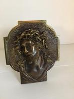 Bronzen plaquette / standaard Jezus met doornenkroon., Antiek en Kunst, Antiek | Religie, Ophalen of Verzenden