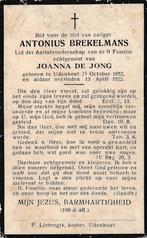 Brekelmans Antonius 1852 Udenhout  1922 Udenhout, Ophalen, Bidprentje