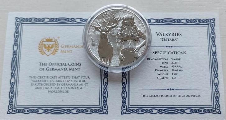 Zilveren 1 oz Germania Valkyries Ostara 2023., Postzegels en Munten, Munten | Europa | Niet-Euromunten, Losse munt, Duitsland