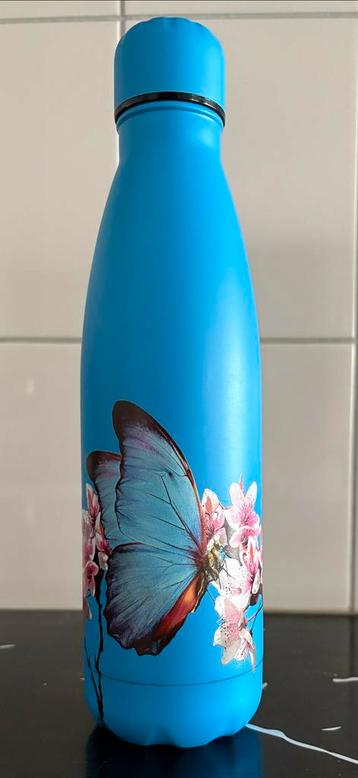Nieuwe Blauwe Drinkfles met Bloemen - 500ml beschikbaar voor biedingen