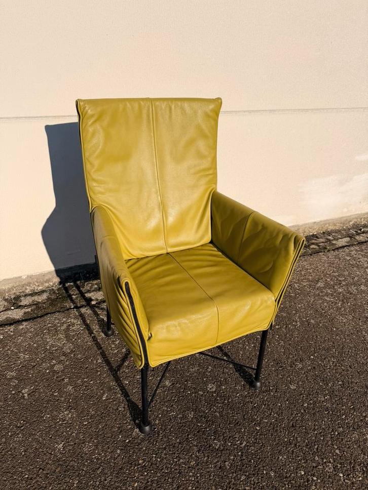 Montis Chaplin stoel – Limegroen leer, flex rug, Huis en Inrichting, Fauteuils, Zo goed als nieuw, Leer, Metaal, 50 tot 75 cm