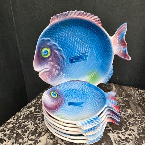 Visservies,  grote schaal plus 6 borden., Antiek en Kunst, Antiek | Servies compleet, Ophalen of Verzenden