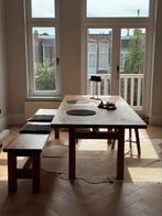 Grote Massief Houten Eettafel en bank van kersenhout, Ophalen, Gebruikt, 100 tot 150 cm, 200 cm of meer