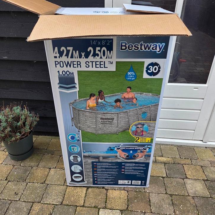 Zwembad met warmtepomp en toebehoren, Tuin en Terras, Zwembaden, Gebruikt, Opzetzwembad, 80 tot 120 cm, 400 cm of meer, 200 tot 300 cm