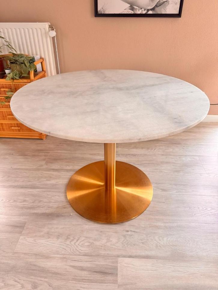 Fonq marmeren ronde tafel, Huis en Inrichting, Tafels | Eettafels, Zo goed als nieuw, 100 tot 150 cm, 100 tot 150 cm, Vier personen