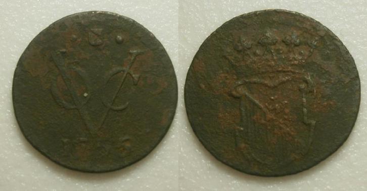 Utrecht VOC ½ Duit 1755, Postzegels en Munten, Munten | Nederland, Losse munt, 1 cent, Vóór koninkrijk, Ophalen of Verzenden