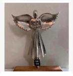 Korting Kerst? XL metalen engel op voet hout, 32 x 22/26 cm, Antiek en Kunst, Kunst | Beelden en Houtsnijwerken, Ophalen of Verzenden
