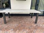 Robuuste tuintafel betonlook 220x90cm met stalen poten, Ophalen, Gebruikt, Rechthoekig, Hout