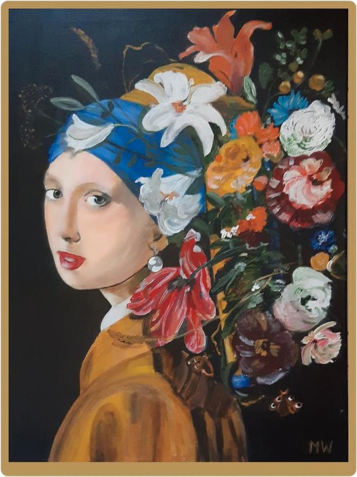 Meisje met de parel 80-60cm wegens opruiming voor spotprijs, Antiek en Kunst, Kunst | Schilderijen | Modern, Ophalen of Verzenden