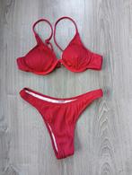 Bikini in donkerrode streepstof mt S van Shein, Ophalen of Verzenden, Zo goed als nieuw, Bikini, Rood