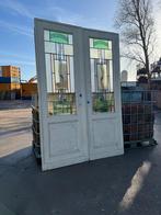 Set art deco openslaande glas in lood deuren 218x146cm., Ophalen