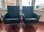 2x Montis Charly fauteuils - Zwart leder, Ophalen, Gebruikt, 50 tot 75 cm, Leer