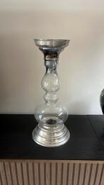 Grote glazen kandelaar met zilverkleurige voet, Overige materialen, ., Ophalen of Verzenden, Zo goed als nieuw