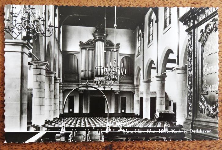 Rotterdam Delfshaven: Interieur Ned. Herv. Kerk met orgel, Antiek en Kunst, Antiek | Emaille, Ophalen of Verzenden
