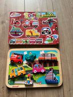 2x houten puzzel voertuigen, 1x janod 1x met geluid, Kinderen en Baby's, Speelgoed | Kinderpuzzels, Ophalen of Verzenden, Minder dan 10 stukjes