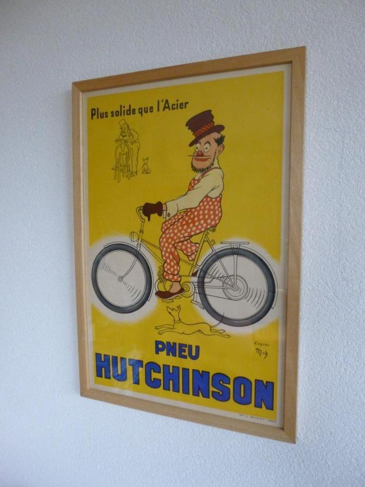 ORIGINELE POSTER IN LIJST"PNEU HUTCHINSON"UIT JAREN 20, Verzamelen, Merken en Reclamevoorwerpen, Zo goed als nieuw, Reclamebord