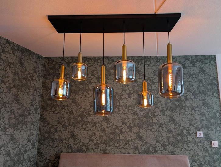 Luxe hanglamp incl lichtbronnen. 130x30, Huis en Inrichting, Lampen | Plafondlampen, Zo goed als nieuw, Glas, Ophalen