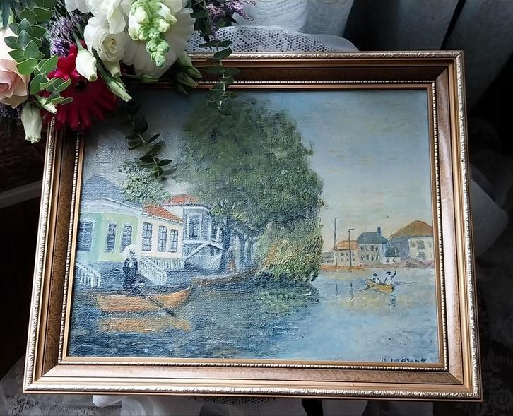 Oude Schilderij Lijst - Waterlandschap, Antiek en Kunst, Kunst | Schilderijen | Klassiek, Ophalen of Verzenden