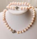 Parelketting + Armband, Pastel Roze Parels Roosjesslot 14K, Ophalen of Verzenden, Nieuw, Roze