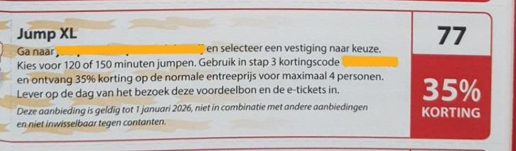 Jump XL 35% korting, Tickets en Kaartjes, Recreatie | Pretparken en Attractieparken, Drie personen of meer, Kortingskaart
