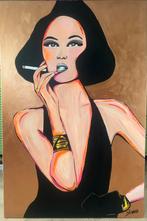 Schilderij vrouw met sigaret 120 x 80 cm, Antiek en Kunst, Ophalen