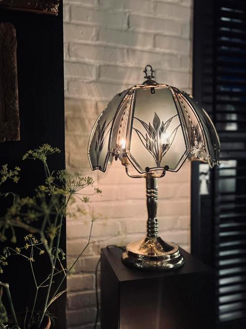 vintage messing tafellamp, Huis en Inrichting, Lampen | Tafellampen, Zo goed als nieuw, Glas, Ophalen of Verzenden
