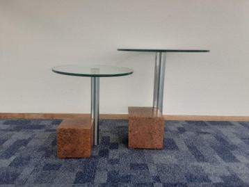 VINTAGE METAFORM DUTCH DESIGN GLAZEN BIJZETTAFELTJES MARMER beschikbaar voor biedingen