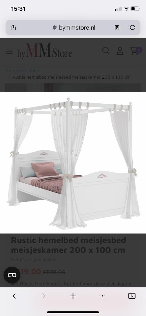 Meiden hemelbed, Kinderen en Baby's, Kinderkamer | Bedden, Zo goed als nieuw, 180 cm of meer, 85 tot 100 cm, Lattenbodem, Ophalen