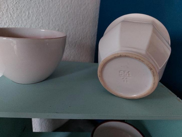 verzameling vintage bloempotten wit, veelhoekig West-Germany, Tuin en Terras, Bloempotten, Aardewerk, Binnen, Minder dan 40 cm