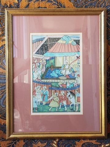 Mooie originele oude Oosterse aquarel op zijde 39,5 cm. beschikbaar voor biedingen