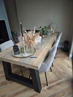 Houten Eettafel met Metalen Onderstel, Ophalen, Gebruikt, 100 tot 150 cm, 200 cm of meer