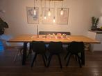 Massief eiken eettafel – 2,60 x 1,00 m-zwart stalen on, Eikenhout, 200 cm of meer, Zo goed als nieuw, Rechthoekig
