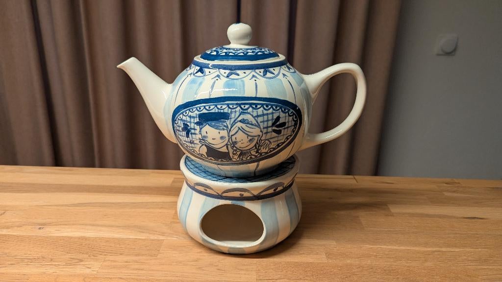 Blond Amsterdam Delfts Blond theepot met rechaud, Blond Amsterdam, Overige typen, Ophalen of Verzenden, Zo goed als nieuw