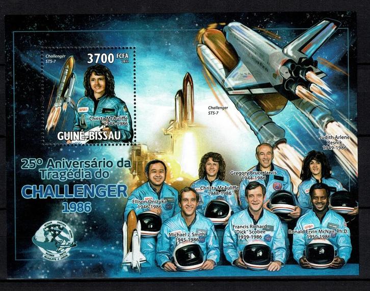 bissau 2011 pf blok ruimtevaart space shuttle challenger, Postzegels en Munten, Postzegels | Thematische zegels, Postfris, Overige thema's