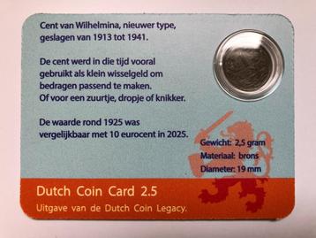 Dutch Coin Card 2.5. Cent Wilhelmina. beschikbaar voor biedingen