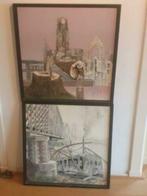 2 schilderijen Dirk de Boer Rotterdam Laurenskerk spoorbrug, Antiek en Kunst, Ophalen