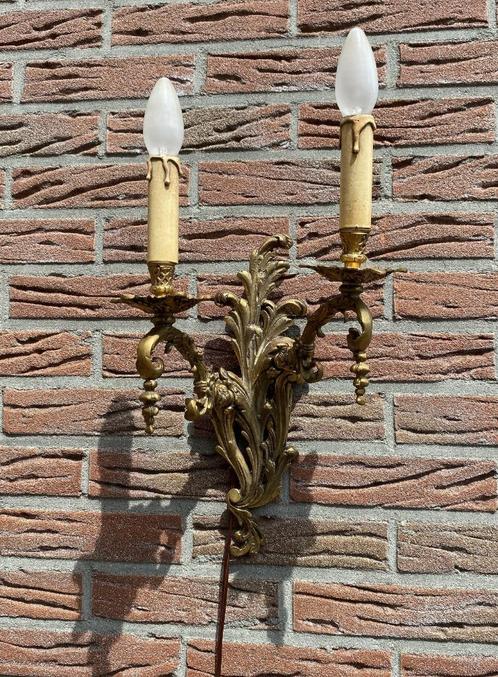 Leuke Koperen Wandlamp - brocante landelijk vintage antiek, Huis en Inrichting, Lampen | Wandlampen, Gebruikt, Metaal, Ophalen of Verzenden