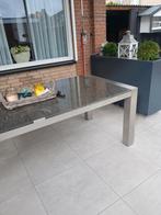 RVS Tuintafel met Marmer Platen - 1x1m, Tuin en Terras, Tuintafels, Ophalen, Gebruikt, Vierkant, Rvs