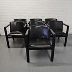 set van 7 Leolux Cachucha lederen fauteuil, Hugo de Ruiter, Huis en Inrichting, Ophalen, Leolux, Zwart, Metaal