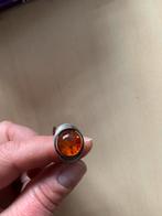 Antieke zilveren ring met amber (925), Ophalen of Verzenden, Zilver, Ring