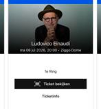 2 Einaudi Ziggo tickets 6-07 1e Ring!, Twee personen, Juli, Instrumentaal
