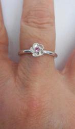 Zilveren ring bloem met steentje maat 17,5 nr.183, Sieraden, Tassen en Uiterlijk, Ringen, Verzenden, Zo goed als nieuw, 17 tot 18