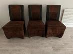 3 stuks Bruine Stoel met Lederen Bekleding, Huis en Inrichting, Stoelen, Ophalen, Gebruikt, Bruin, Leer
