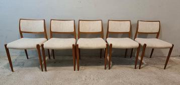 5 Vintage, design stoelen. Niels O. Møller Danmark Model 80 beschikbaar voor biedingen